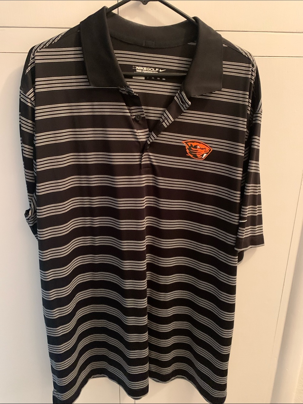 Oregon State Beavers Nike Black and White Striped Polo